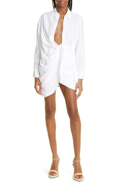 Jacquemus La Robe Bahia Long Sleeve Sash Dress In 100 White