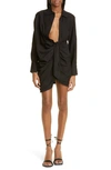 Jacquemus La Robe Bahia Long Sleeve Sash Dress In 990 Black