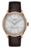 TISSOT CHEMIN DES TOURELLES POWERMATIC 80 LEATHER STRAP WATCH, 39MM