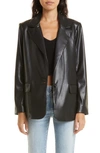 Alice And Olivia Mya Vegan Leather Notched Collar Blazer In Black
