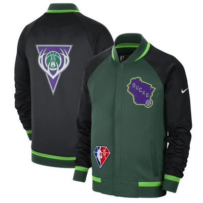 Nike Men's  Green, Black Milwaukee Bucks 2021/22 City Edition Therma Flex Showtime Full-zip Bomber Ja In Green,black