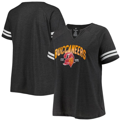 Fanatics Branded Heather Charcoal Tampa Bay Buccaneers Plus Size Throwback Notch Neck Raglan T-shirt