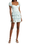 Wayf Floral Corset Tiered Dress In Blue Mini Roses