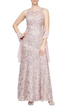 Alex Evenings Sequin Sleeveless Gown With Shawl In Blush