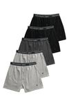 Polo Ralph Lauren Assorted 5-pack Knit Cotton Boxers In Grey Assorted