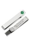 Cufflinks, Inc . Shamrock & Message Tie Bar In Silver