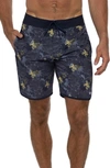 Travismathew Becan Ruins Scallop Swim Trunks In Heather Dress Blues