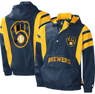 Starter Navy Milwaukee Brewers Impact Hoodie Half-zip Jacket