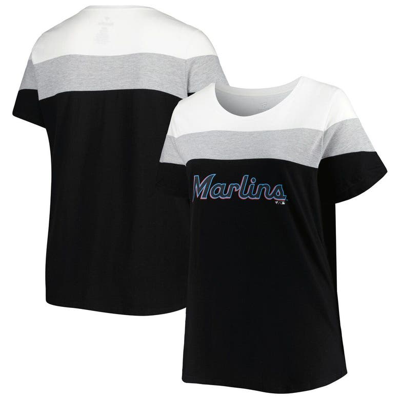 Profile White/black Miami Marlins Plus Size Colorblock T-shirt