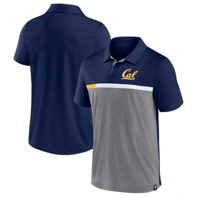 Fanatics Men's  Navy And Heathered Gray Cal Bears Split Block Color Block Polo Shirt In Navy,heathered Gray