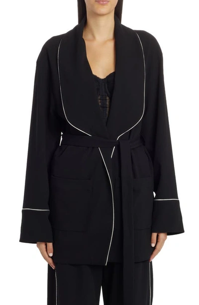 Dolce & Gabbana Piped Belted-waist Shawl Jacket In Black