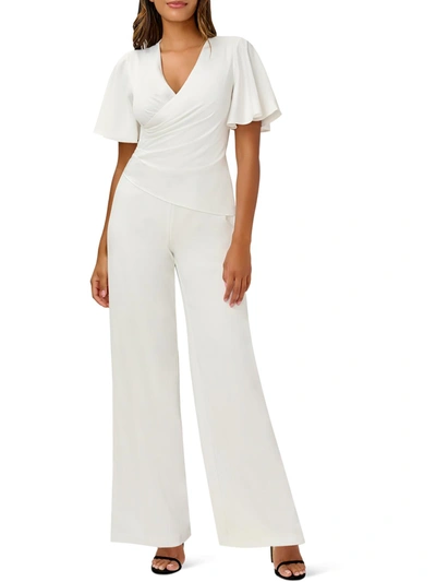 Adrianna Papell Womens Satin Crepe Jumpsuit In White