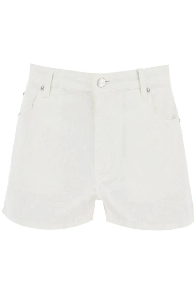 Etro Paisley Denim Shorts In White