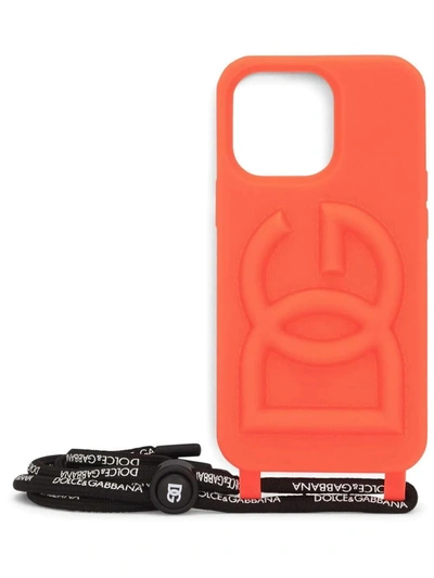 Dolce & Gabbana 3d-logo Iphone Pro Max Case In Orange Fluo