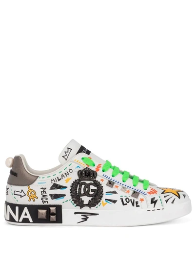 Dolce & Gabbana Graffiti-print Low-top Trainers In Bianco