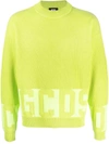 Gcds Cotton Sweater With Embroidered Logo In Lime