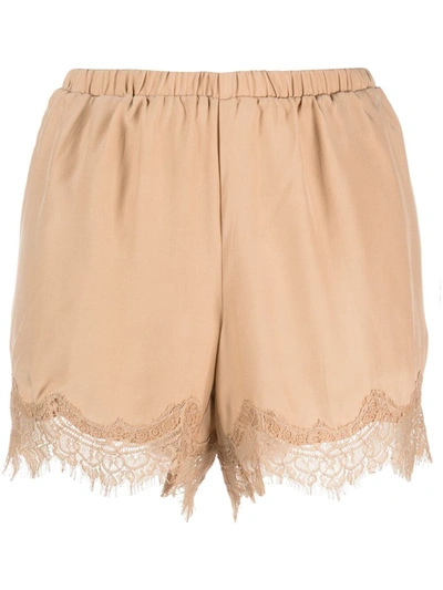 Gold Hawk Lace Inserts Shorts In Beige