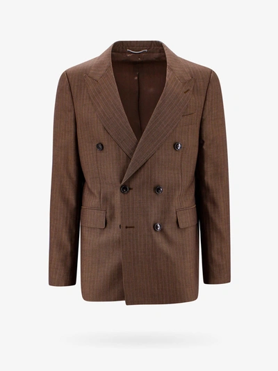 Pt Torino Pinstriped Wool Double-breasted Blazer In Brown