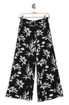 Ellen Tracy Palm Outline Smocked Crop Pants In Black/ Marshmallow Leaf