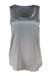 Brunello Cucinelli Sleeveless Round Neck Top In Stretch Silk In Grey