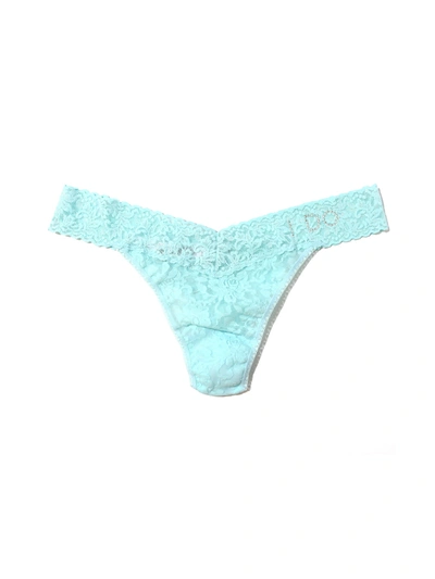 Hanky Panky Plus I Do Crystal Signature Lace Original Rise Thong In Blue