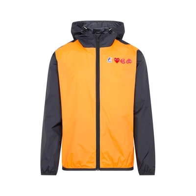 Comme Des Garçons Play Bicolor Waterproof Zip Jacket With Hood In Yellow &amp; Orange
