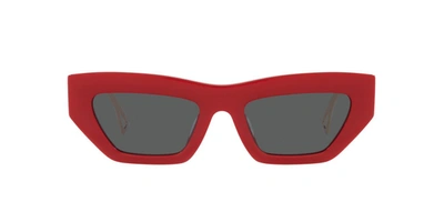 Versace Cut Out Logo Slim Acetate Sunglasses Red In Grey