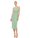 Mac Duggal Sequined Sleeveless V-neck Midi Sheath Dress In Sage