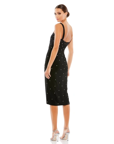 Mac Duggal Sleeveless Pearl Encrusted Square Neck Midi Dress In Black