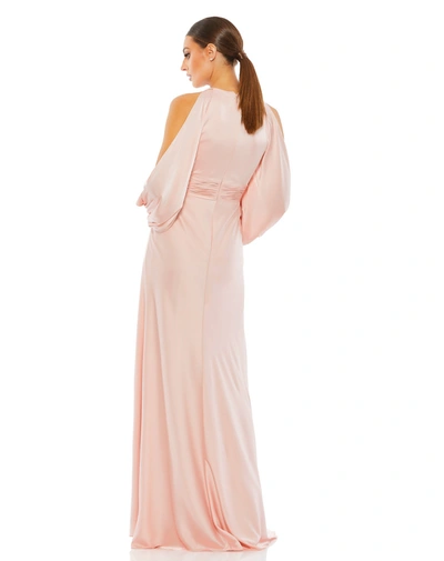 Mac Duggal Tied Keyhole Cold Shoulder Bishop Sleeve Gown In Pink