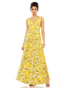 Mac Duggal Floral Plunge V-neck Gown In Yellow Multi