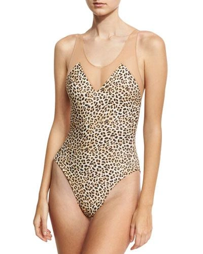 Norma Kamali Mio Racer Mesh One-piece Swimsuit, Leopard