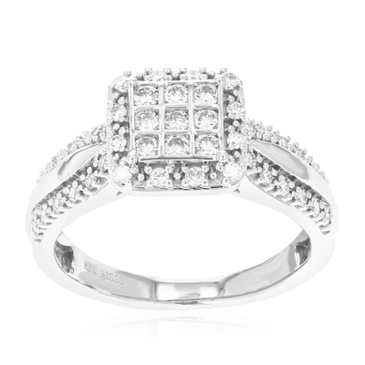 Vir Jewels 1/2 Cttw 45 Stones Round Cut Lab Grown Diamond Engagement Ring .925 Sterling Silver Prong Set
