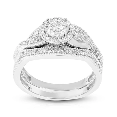 Vir Jewels 1/3 Cttw 77 Round Cut Lab Grown Diamond Bridal Set .925 Sterling Silver Prong Set