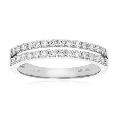 Vir Jewels 1/2 Cttw 28 Stones Round Lab Grown Diamond Wedding Band .925 Sterling Silver Prong Set