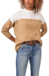 Vince Camuto Extend Shoulder Colorblock Sweater In Antique White
