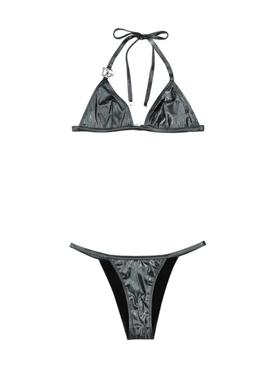 Dolce & Gabbana Embellished Metallic Triangle Bikini In Silver