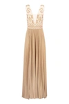 Elisabetta Franchi Red Carpet Dress With Rhombus Embroidery In Butter/meat
