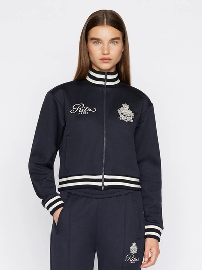 Frame + Ritz Paris Striped Embroidered Jersey Track Jacket In Navy