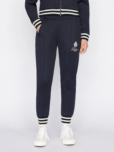 Frame + Ritz Paris Striped Embroidered Jersey Track Pants In Navy