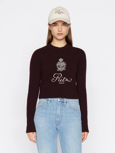 Frame + Ritz Paris Embroidered Cashmere Sweater In Bordeaux