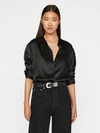 Frame The Standard Paneled Silk-blend Shirt In Noir