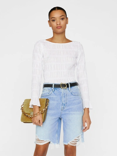 Frame Long Sleeve Ruched Top In Blanc