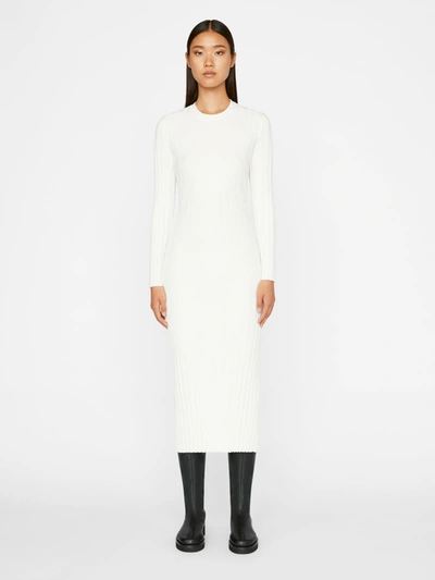 Frame Ribbed Midi Dress In Off White