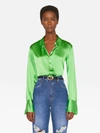 Frame Stretch Silk Button-up Shirt In Bright Peridot