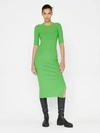 Frame Mixed Rib Midi Sweater Dress In Bright Peridot