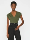 Frame Le High Rise V-neck Organic Pima Cotton T-shirt In Fatigue