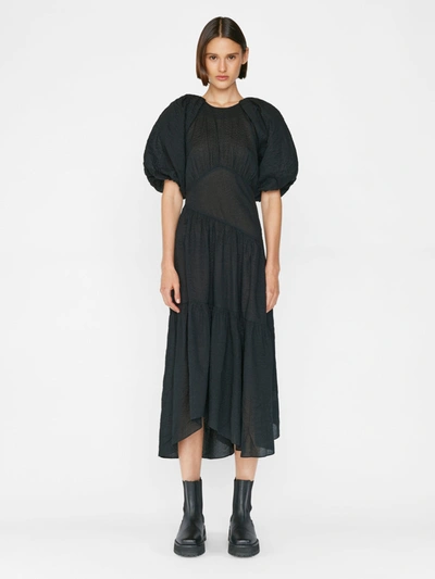 Frame Gathered Seam Midi Dress In Noir