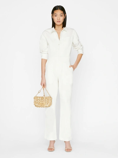 Frame Straight Leg Stretch Cotton Utility Jumpsuit In Blanc