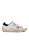 Golden Goose Superstar Distressed Leather And Suede Sneakers In White, Black & Cream Metal